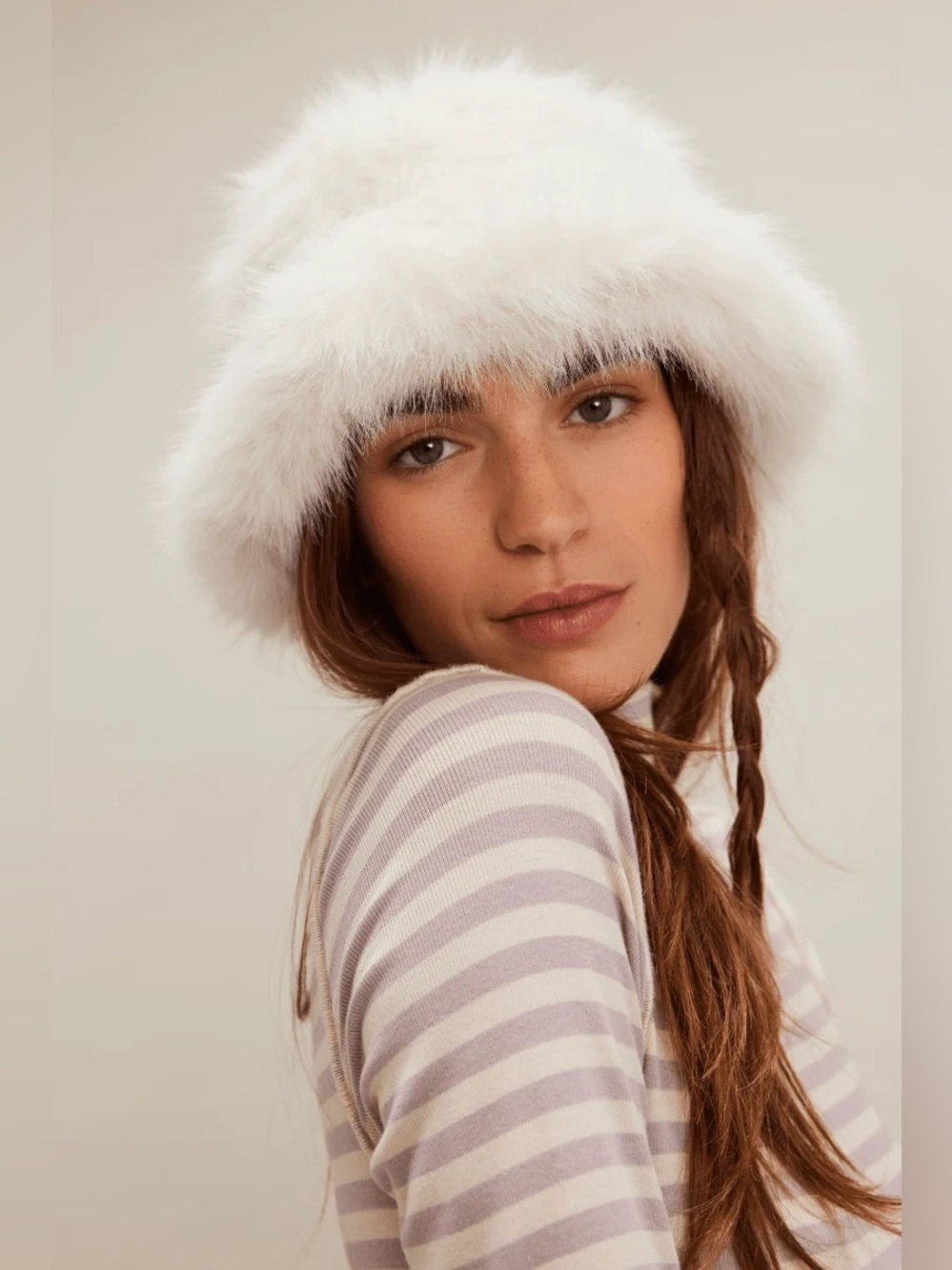 Free People x Unreal Fur Ivory Faux Fur Bucket Hat | Luxury Vegan Fur